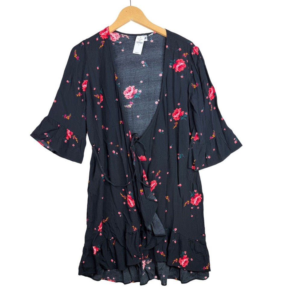 New‎ Gap Floral Print Half Sleeve Wrap Dress size Small Black/Red